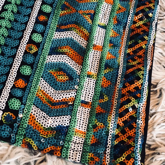 Multi-Colored Sequin Aztec Sleeveless Crop Top - Picture 4 of 7